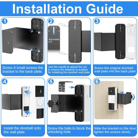 Installation guide for Anti Theft Video Doorbell Mount with No Drill Installation Adjustable Bracket for Apartment Rentals