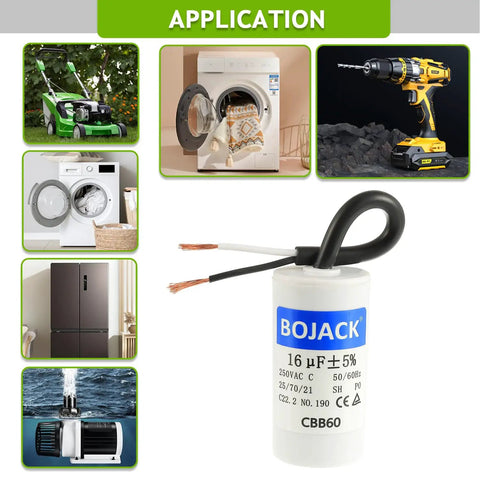 16uF 250V AC CBB60 Motor Run Capacitor 2 Wire For AC Motors Blower Air Conditioner Refrigerator And Air Compressor Replacement