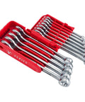 V Series Metric 12 Piece Wrench Set With Recessed Fasteners And 12 Point Box End Extra Durable Chrome Finish in red holder