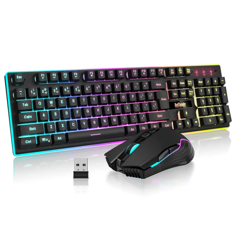 Wireless Gaming Keyboard And Mouse Combo With LED Backlit Rechargeable 3800mAh Battery Mechanical Feel Anti-Ghosting