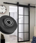 Heavy Duty Sliding Barn Door Wheel Set for Cabinets and Windows, Quiet Smooth Roller Pulleys, Durable Zinc Alloy and Nylon Wheels, Sliding Door Track Hardware Kit, DIY Barn Door Accessory, 4 Pieces. Visible: Door with roller close-up.
