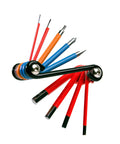 Close-up of Go To Bike Repair Multitool Kit 9 In 1 For On The Go Fixes with colorful CrV steel wrenches extended.