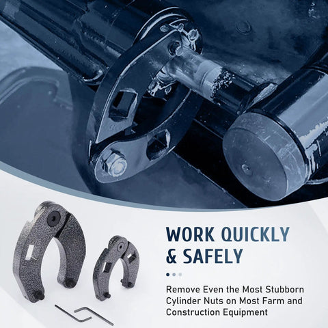 Gland Nut Spanner Wrench Kit For 1 To 6 Inch Gland Nuts And Hydraulic Cylinders, shown in use on equipment