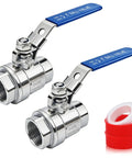 2 Pack 1 Inch Stainless Steel Ball Valve Full Port Shut Off With Locking Device NPT Female X Female 304 Stainless Vinyl Handle