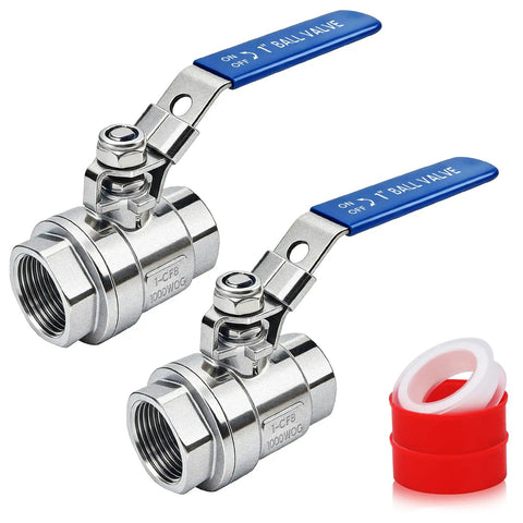 2 Pack 1 Inch Stainless Steel Ball Valve Full Port Shut Off With Locking Device NPT Female X Female 304 Stainless Vinyl Handle