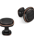 Vintage Square Brushed Bronze Cabinet Knobs Set Of 10 for cabinets and drawers oil rubbed hardware, detailed close-up view of two knobs