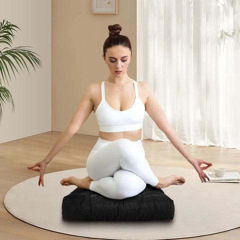 Thickened Floor Cushion For Meditation And Yoga Large 22x22 Inch Square Black Cozy Memory Sponge Pad used for seated yoga