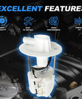Toyota Fuel Pump Module Assembly For 2005 2006 2007 2008 Corolla And Matrix 1.8L In Tank No Hassle Drop In Fuel Pump Replacement E8874M E3781M Top Notch OE Style Unit With Accurate Fit And Quick Install shown in engine bay with labeled features.