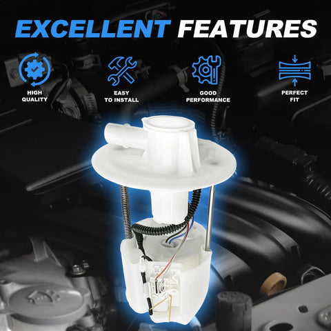 Toyota Fuel Pump Module Assembly For 2005 2006 2007 2008 Corolla And Matrix 1.8L In Tank No Hassle Drop In Fuel Pump Replacement E8874M E3781M Top Notch OE Style Unit With Accurate Fit And Quick Install shown in engine bay with labeled features.