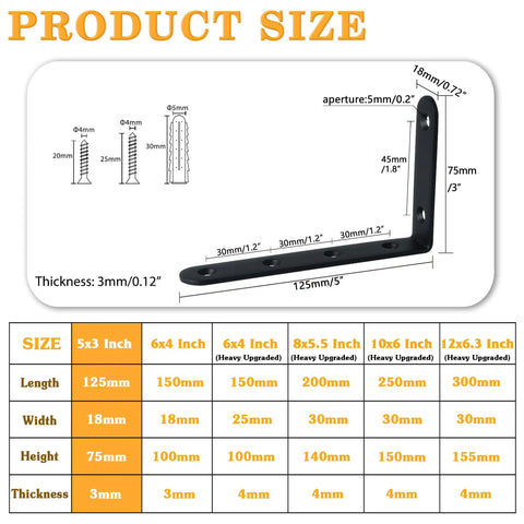 Heavy Duty L Shelf Brackets 5 By 3 Inch Badass Matte Black Floating Wall Mount Kit dimensions and details