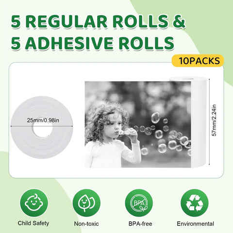 Camera Paper Refill That Fits Kid Cameras Smoothly No Jam Printing Dual Roll Set With Regular And Extra Rolls Easy Swap For Your Kids Mini Photo Printer Premium Quality 10-pack rolls, 25mm x 57mm
