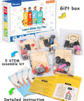 5 In 1 STEM Kit For Kids Ages 8 To 12 Build Five Model Cars Wooden 3D Puzzles Hands On Science Toys For Boys And Girls Educational Gift Set including parts and instructions