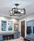 4 Light Close To Ceiling Bronze Industrial Flush Mount Chandelier Fixture For Kitchen Island Dining Room Bedroom Foyer Hallway Rustic Farmhouse Lighting With Vintage Vibe And E26 Bulb Compatibility in modern room setting