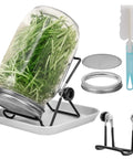 No Fuss All In One Sprouting Jar Kit With Wide Mouth Quart Mason Jars, Stainless Steel Sprout Lids, 86mm 1000ml Stand, Tray And Canning Brush