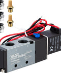 5 Way 2 Position Pneumatic Solenoid Valve, Aluminum Alloy Body, 1/4 Inch NPT Inlet and 1/4 Inch NPT Outlet, DC 12V Coil