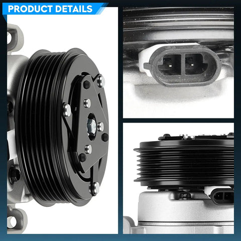 Heavy Duty Ac Air Compressor With Clutch For Chevy Camaro 3.6L V6 2010 To 2015 Lt Ls showing pulley and connection detail.