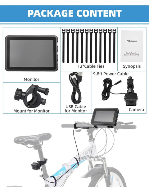 Bike Rear View Cam With 10000mAh Rechargeable Battery 360 Degree Rotation 5 Inch HD 1080P Display Color And Black And White Night Vision 130 Degree Wide Angle View For Bicycle Mountain And Road Riding