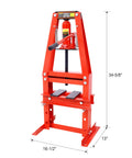 Heavy Duty Six Ton Hydraulic Shop Press With A Frame Benchtop And Adjustable Garage Floor Design Built Tough Carbon Steel Construction, 34-5/8" height and 16-1/2" width.