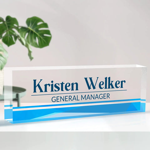 Custom Acrylic Desk Name Plate For Office Use, Personalize With Your Name And Title, Crystal Clear Nameplate For Desk Setup