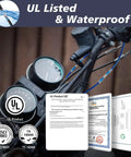 158 Piece Heat Shrink Solder Seal Wire Butt Connector Kit Marine Grade Waterproof Tubes For 12 10 AWG 16 14 AWG 22 18 AWG 26 24 AWG Auto Motorcycle Boat Wiring Solderstick installed on motorcycle handlebars with UL certification documents displayed.