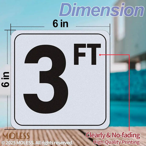 3Ft Pool Depth Marker Stickers 6x6 Inch Anti Slip Vinyl Signs For Pool Safety Adhesive Depth Markers For Decks Durable Waterproof Labels 1 Pack Skid Resistant Surface For Wet Pool Decks