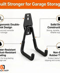 Top Shelf Garage Wall Hooks 3 Pack Heavy Duty Steel Square Storage Rack Built Like A Tank To Hang Your Bikes And Yard Gear Without Any Stress Or Extra Work Today, showing ergonomic double-hook design.