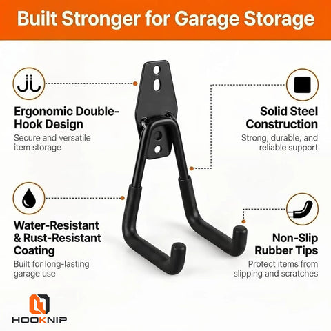 Top Shelf Garage Wall Hooks 3 Pack Heavy Duty Steel Square Storage Rack Built Like A Tank To Hang Your Bikes And Yard Gear Without Any Stress Or Extra Work Today, showing ergonomic double-hook design.