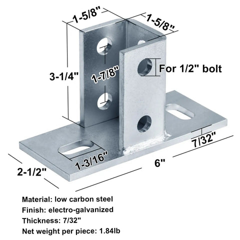 Job Site Ready Two Pack Strut Channel Post Base Plates With U Shape Floor Ground Mount System Featuring Quick Bolt Slots For Rock Solid One Five Eight Inch Structural Steel Frameworks