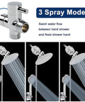 Three spray modes of high pressure 8 inch round rain shower head with 5 settings handheld shower filter combo chrome finish