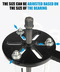 Close-up of adjustable feature on 21 In 1 Bearing Puller Set For Quick Bearing Disassembly And Removal with bolts in black metal plate.