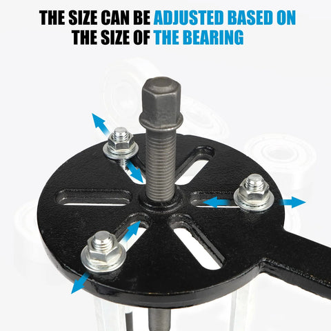 Close-up of adjustable feature on 21 In 1 Bearing Puller Set For Quick Bearing Disassembly And Removal with bolts in black metal plate.