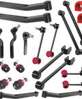 Heavy Duty 21 Piece Front Upper And Lower Control Arm Kit With Rear Lower Arms, Ball Joints, Sway Bar Links, Outer Tie Rod Ends, And Steering Drag Link For Jeep Wrangler JK 2007-2018