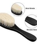 Barber Fade Brush Set With Natural Fiber Wooden Handle For Beard Styling Neck Duster And Cleaning Brush All In One Mens Grooming Kit To Tidy Beards Clean Up Loose Hair And Nail That Smooth Salon Ready Look, black wool bristle brush