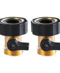 Heavy Duty Brass Shut Off Valve Garden Hose Connector Set Of 2 For Three Quarter Inch Hoses Leak Proof Rust Resistant Durable