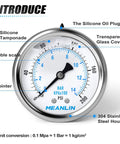 Tough Stainless Steel Liquid Filled Pressure Gauge 0-200 Psi, 2.5 Inch Dial, 1/4 NPT, Center Back Mount, WOG Water Oil Air