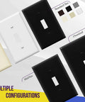 Multiple configurations of Unbreakable Polycarbonate Toggle Light Switch Wall Plate 1-Gang 4.50 By 2.76 Inches Black Screw Mounted