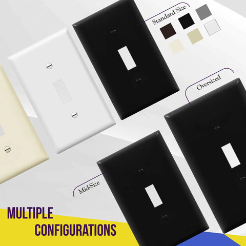 Glossy Black 1-Gang Toggle Light Switch Wall Plate Unbreakable Polycarbonate Thermoplastic Gloss Finish Standard Size 4.50 By 2.76 Inches 10 Pack Heat Resistant UL94 V2 Durable And Fade Resistant