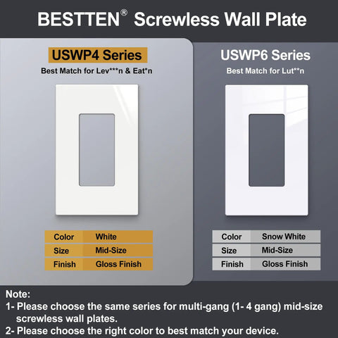 40 Pack Mid Size Screwless Decorator Wall Plate For 1 Gang Switch And Receptacle Covers, Glossy Off White UL Listed Durable Polycarbonate Display
