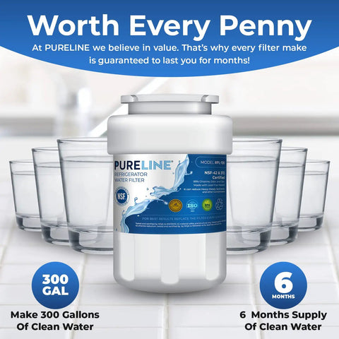 Replacement Refrigerator Water Filter For MWF Smartwater MWFP Kenmore 46-9991 with glasses showcasing water filtration.