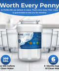 Replacement Refrigerator Water Filter For GE MWF Smartwater MWFP Kenmore 46-9991 3 Pack NSF Certified product with six glasses