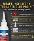Medium Super Glue Pro Kit 2 Oz For Quick Fixes And Woodworking All Purpose Cyanoacrylate Adhesive with cap and tips shown