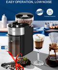 Adjustable 28 Settings Burr Coffee Grinder for Home Use with stainless steel flat burrs and 12 cup capacity on a kitchen counter.