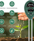 All-In-One Soil Tester 2-Pack, 3-In-1 Moisture Meter, Light Meter and pH Tester with plant and hand in garden