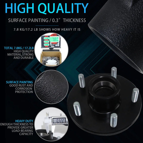Image showcasing high-quality materials of 2 Pack Trailer Hub Kit 5 On 5 For 3500 Lb Axles, with surface painting and durability features.