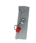 Side view of 60 Amp 3-Pole 240V General Duty Safety Switch Non-Fusible Outdoor Compact Series with metal handle and padlock provision.