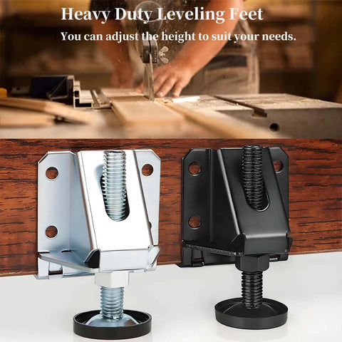 Eight Pack Heavy Duty Leveling Feet For Tables And Cabinets With Adjustable Height And Three Eighths Inch Threads Table Leg Levelers For Workbenches Desks Shelving Units And More Includes Tool Kit For Quick Install
