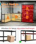 Rock Solid Five Tier Heavy Duty Storage Rack With Thick Mdf Boards And Customizable Spacing for garage, showcasing 2-in-1 design and adjustable height.