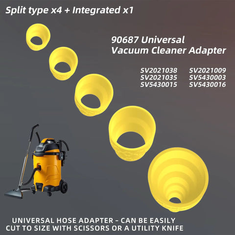 Versatile 2.5 Inch Vacuum Hose Adapter Set With Multi Size Step Design Moisture Proof TPU 5 Piece Kit displayed with vacuum cleaner