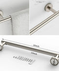 3 Piece Bathroom Hardware Set With Brushed Finish Toilet Paper Holder Hand Towel Ring And 16 Inch Towel Bar And SUS304 Stainless Steel Wall Mount Built To Last Rustproof For Humid Bathrooms, detail of 16 inch towel bar with brushed nickel finish, showing installation hardware.