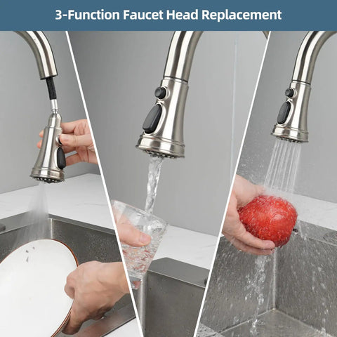 Universal Replacement Kitchen Faucet Head With 15 Adapters For Moen Delta Kohler Pull Down Sprayer 3 Mode Aerator Spray Brushed Nickel